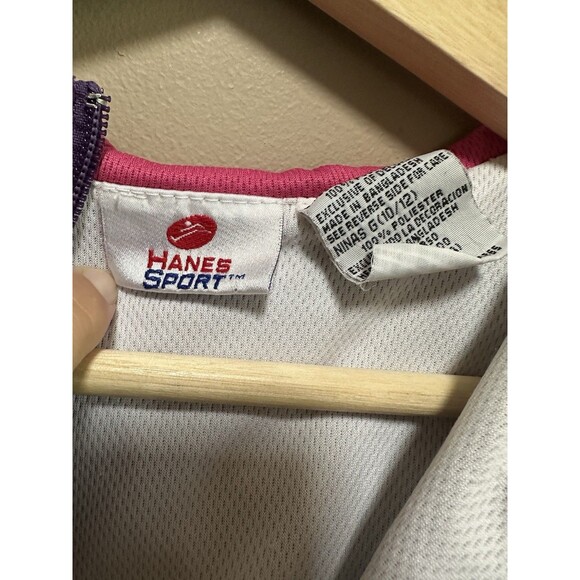Hanes Sport Vintage Girls Windbreaker Zip Hooded Jacket Purple 90s Size‎ L 10/12 - Picture 4 of 12